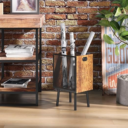 Office Garbage Can, Iron and Wood Office Trash Can with Legs, 4.5 Gallon Rectangular Design Wastebasket with Handle, Industrial Style Trash Can for Bathroom, Laundry Room, Kitchen, Office, Dorm