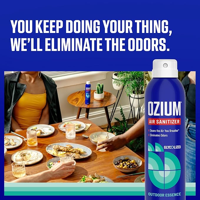 Ozium 8 Oz. Air Sanitizer & Odor Eliminator Spray | For Home, Car, and Office, Outdoor Essence Scent, 6 Pack