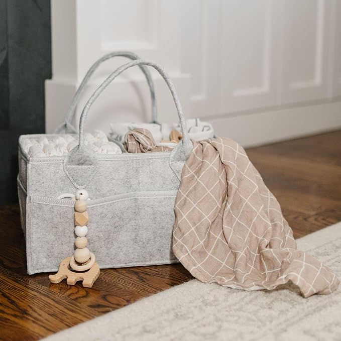 PUTSKA Baby Diaper Caddy Organizer, Felt Nursery Basket, Gray, Regular
