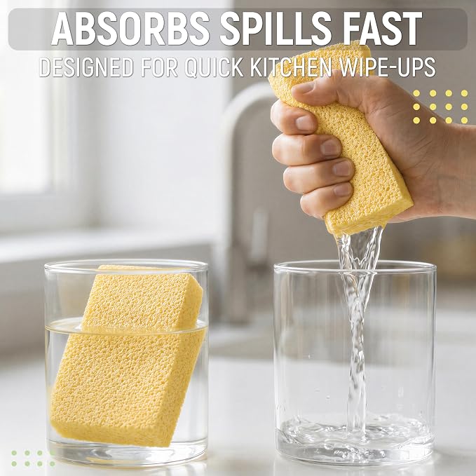 PVA Household Cleaning Sponges, Cleaning Water Absorbent Sponge for Glass, Countertops, Bathroom, Kitchen, Walls, Baseboards, Car, Non Abrasive Long Use Multipurpose Sponge, 12 Pack, 4 Colors