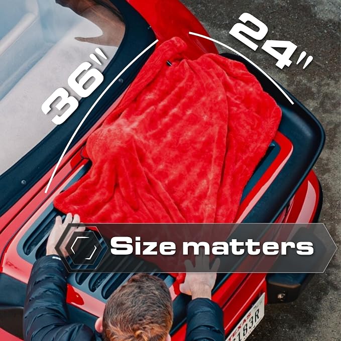 Microfiber Car Drying Towel 24"x36", 1300GSM Twisted Loop | Twisted Loop microfiber dries your car in one pass-1300GSM, streak-free & scratch-safe. Absorbs 6x its weight, no water spots