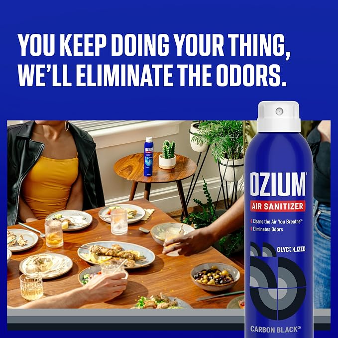 Ozium 8 Oz. Air Sanitizer & Odor Eliminator Spray | Room Odor Eliminator for Home, Car, and Office, Carbon Black Scent, 6 Pack