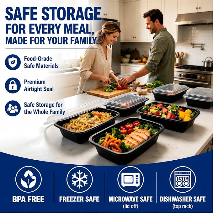 38 oz Meal Prep Containers 15 Pack, BPA Free Disposable Food Leftover Storage Containers with Lids Reusable Stackable, Microwave/Dishwasher/Freezer Safe To Go Food Containers
