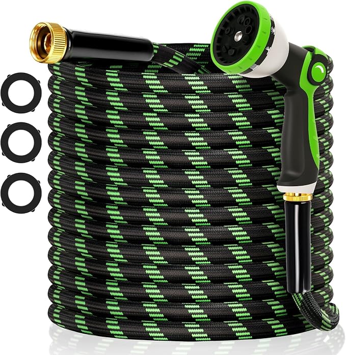 Garden Hose 75 ft Flexible Water Hose Non-Expanding Lightweight Kink-Free Hoses Durable Leak-Proof High Pressure Pipe with 3/4” Brass Fitting 10 Function Nozzle for Outdoor Yard Lawn Car Wash