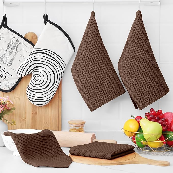 Homaxy 100% Cotton Waffle Weave Kitchen Dish Cloths 12-Pack, Coffee | 12 x 12 Inches, Ultra Soft Absorbent Dish Towels, Quick Drying Dish Rags with Hanging Loop