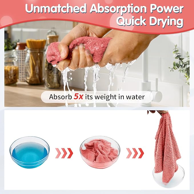 Red Microfiber Cleaning Cloth -Pack of 12, Highly Absorbent Cleaning Rags, 16"X12" All Purpose Cleaning Towels for Housekeeping, Kitchen, Car, Lint Free and Reusable Microfiber Towels