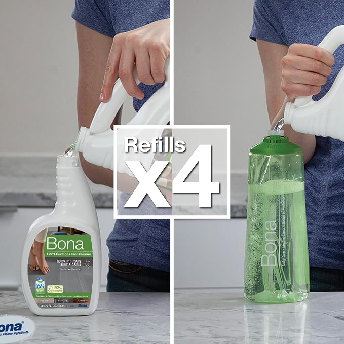 Bona Multi-Surface Floor Cleaner Refill - 128 fl oz - Unscented | Refill for Bona Spray Mops and Spray Bottles - Residue-Free Cleaning Solution for Stone, Tile, Laminate, and Vinyl Floors