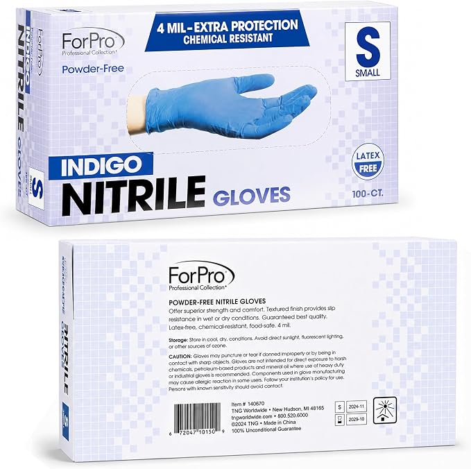 ForPro Disposable Nitrile Gloves, Chemical Resistant, Powder-Free, Latex-Free, Non-Sterile, Food Safe, 4 Mil