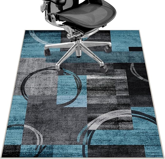 Office Chair Mat for Hardwood Floor&Tile Floor,36"X 48"-Geo Blue Gray | Heavy Duty Desk Chair Mat for Hard Floors,Under Desk Rug for Rolling Computer Chair,Anti Slip,Low Pile Carpet Floor