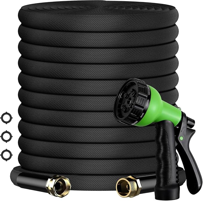 50FT Non-Expandable Flat Garden Hose with 10 Function Nozzle,No-Kink,Black | Lightweight Flat Water Pipe for Women & Seniors,Easy Storage Hose for RV, Patio, Small Backyard, Car Wash & Everyday Watering