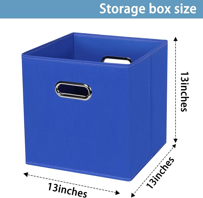 Fabric Cubby Storage Bins,13x13x13 Inches,Cube Organizer Bin Foldable Storage Boxes with Dual Handles Fabric Organizer Box and collapsible Storage basket,Set of 8,Dark Blue