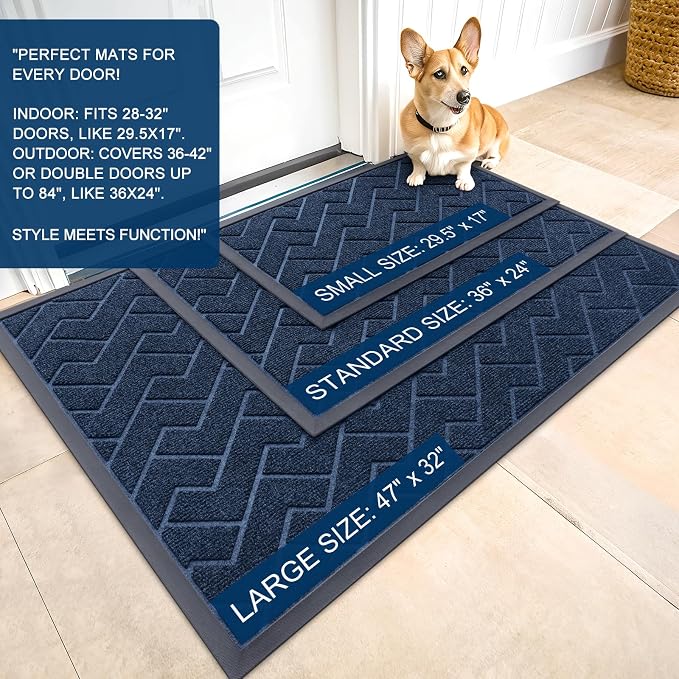 OLANLY Front Door Mat Outside 59x23, All-Season Absorbent Rubber Doormat | Blue, Heavy-Duty, Stain and Fade Resistant, Waterproof Non-Slip Backing, Low-Profile Indoor Outdoor Floor Mat for Entryway
