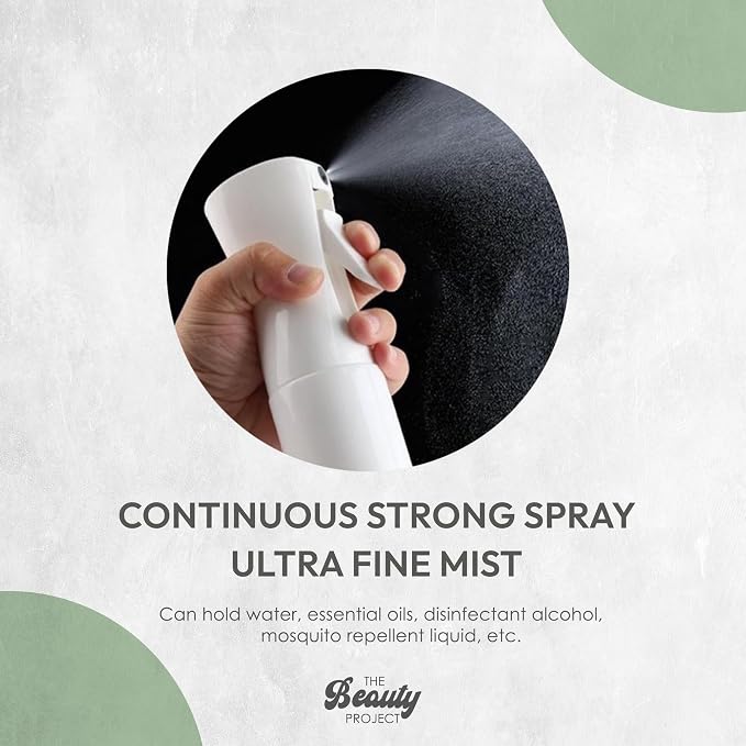 Spray Bottle Mister for Hair - Continuous Mister, Fine Water Mist, Trusted by Professional Salons & Barbers, 10.1oz - Clear Bottle (Sage)