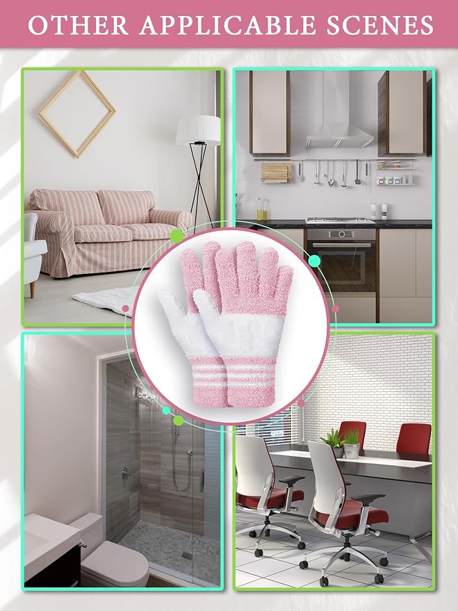 Patelai 3 Pairs Microfiber Dusting Gloves for Plants Leaf, Large | Yellow, Blue, Pink, White,Plant Cleaning Gloves, Reusable Washable Gloves,House Furniture Blinds Dusting