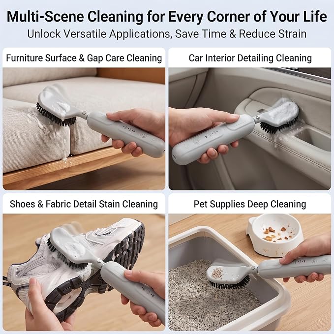 Reciprocating Electric Scrubber for Tile & Grout, Scrub Brush for Cleaning | 2 Brush Heads, 90 Mins Runtime, Versatile Kitchen & Bathroom Cleaning Tools, Stiff Bristle Brush for Crevice, Sink, Tub, Dish