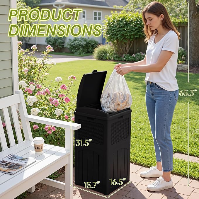 Greesum 33 Gallon Outdoor Trash Can with Lid (2-Pack), Dark Black | Heavy Duty Resin Garbage Bin, Waterproof & UV Resistant for Patio, Garden, Deck, Yard