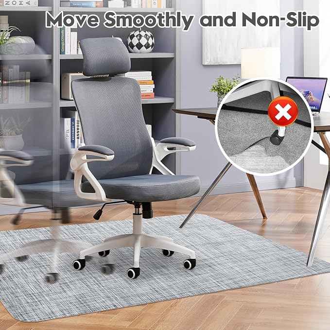 Sycoodeal Office Chair Mat for Hardwood & Tile Floor, 48" x 60" Heavy Duty Computer Gaming Chair Mat for Rolling Chairs Non-Curve, Anti-Slip, Floor Protector for Home Office (Grey)