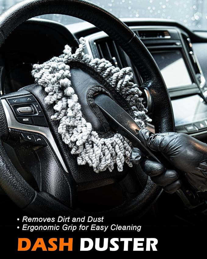 8PCS Car Detailing Brush Set, Interior Car Cleaning Kit with Dash Duster | 4 Detailing Brushes (Soft to Hard), Microfiber Towel, Cleaning Gel, for Vents, Dashboard & Leather Seats