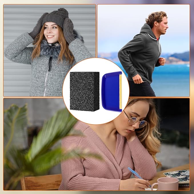Patelai 3 Pcs Sweater Pill Remover Defuzzer, Lint Fuzz Stone, Black | Pumice Block Removes Pilling from Knitwear Wool Cashmere, Includes Storage Case, 3.9 X 2.8 X 1.6 in