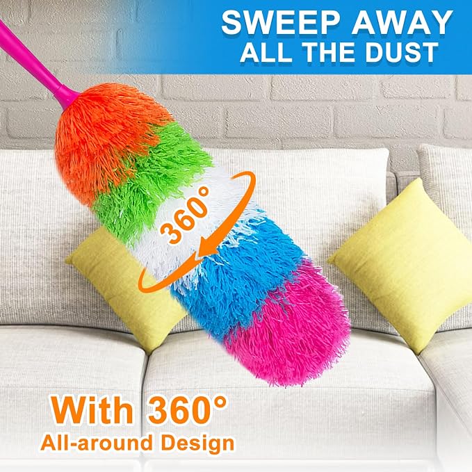 2 Pack 22-Inch Rainbow Reusable Microfiber Dusters,Bendable and Washable Feather Duster for Everyday Cleaning in Home, Library, Office, Car, and More