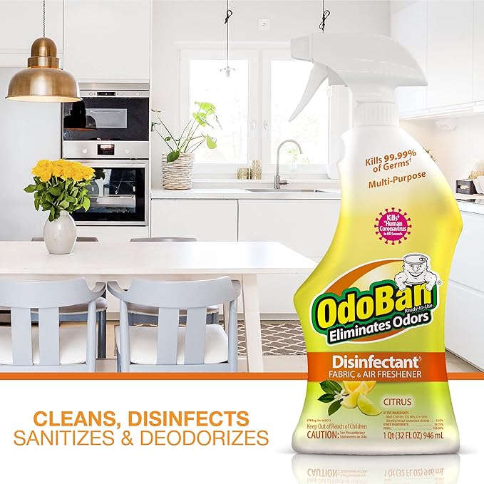 OdoBan Ready-to-Use Disinfectant and Odor Eliminator, Set of 3 Spray Bottles, 32 Ounces Each, Citrus Scent
