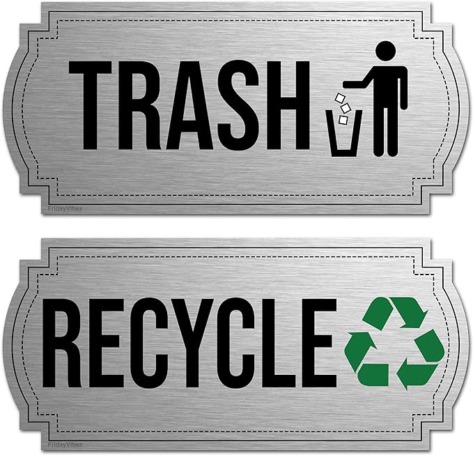Recycle and Trash Magnets for Kitchen Cans and Recycling Bins, Dual Trash and Recycle Magnet for Garbage Can Logo Symbol, 2 Magnetic Sticker Adhesives, 6.5x3 Inch Elegant Design Home Outdoor Waste Bin