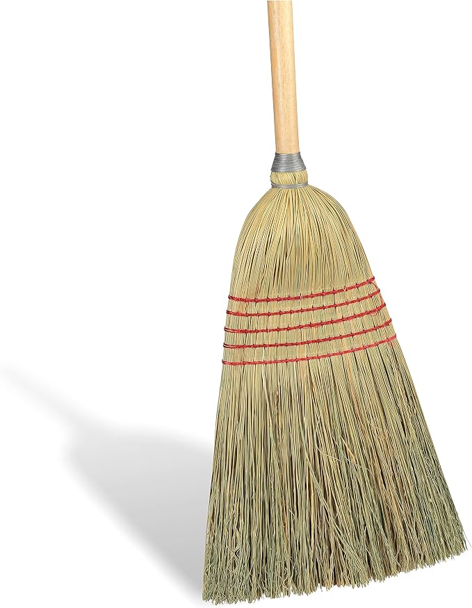 Coastwide Professional 10 Inch Standard Corn Broom, Natural, Wood Handle | Durable corn-fiber bristles for sweeping floors in offices and facility areas.
