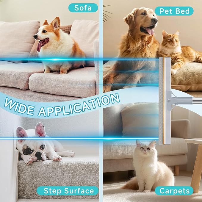 Carpet Rake for Pet Hair Removal Tool, Reusable Pet Hair Remover Broom | Dog&Cat Hair Remover Scraper Rake with 54” Adjustable Long Handle, 3 Pcs Carpet Brush Rake for Rugs, Mats, Couch, Furniture