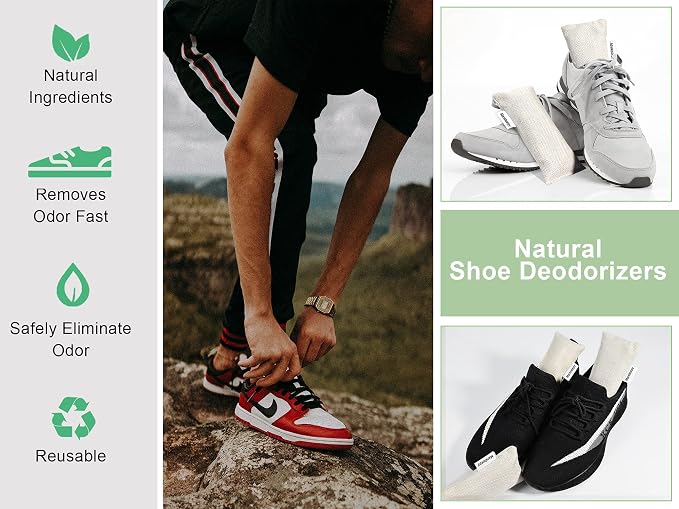 6 Pack Activated Charcoal Shoe Odor Eliminator, Shoe Deodorizer insert Bag | 100% Natural Shoes Smell Remover，eliminates odor naturally,can be reused up to two years