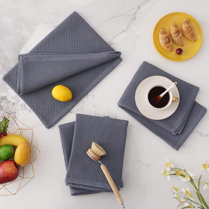 Homaxy 100% Cotton Oversized Waffle Weave Kitchen Towels 8-Pack, Dark Grey | 20 x 28 Inches, Ultra Soft Absorbent Dish Towels, Quick Drying Large Cleaning Towels