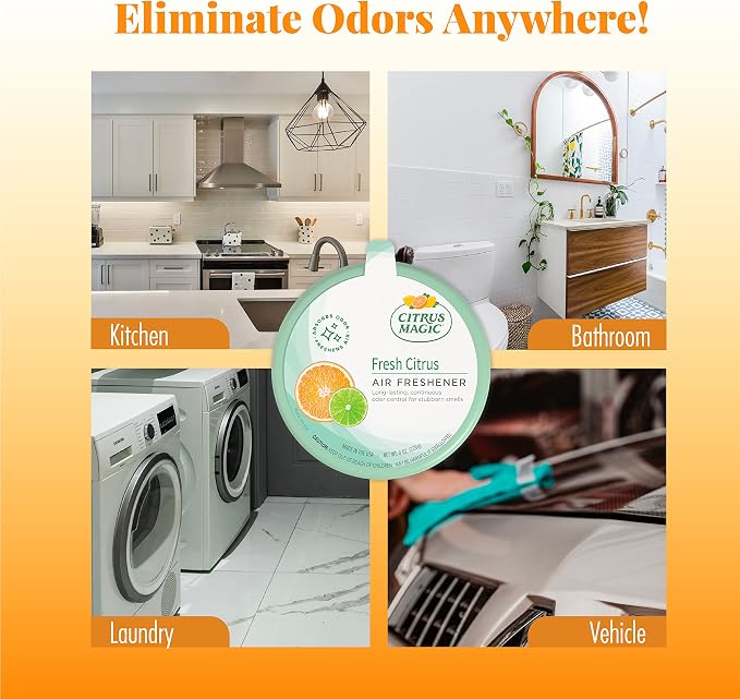Citrus Magic Solid Air Fresheners, Fresh Citrus, 8 Ounce, Pack of 2 | Odor Absorbing, Passive Diffusion, Odor Elimination Up to 4 Weeks Each, Ideal for Home