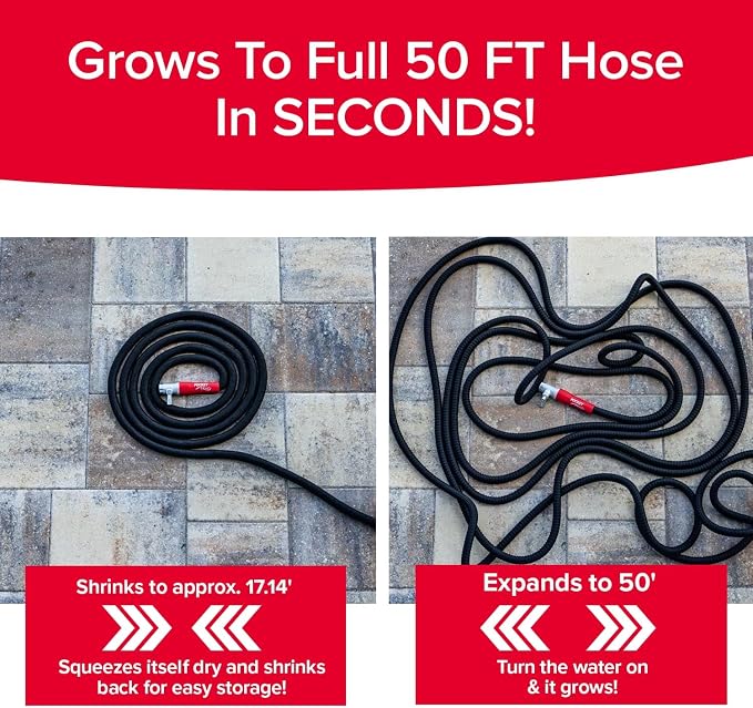 Pocket Hose 50 FT Silver Bullet 2.0 Hose, Turbo Shot Nozzle, Kink-Free | Expandable Water Hose with Turbo Shot Nozzle, Flexible Garden Hose, Kink-Free, Leak-Proof & Lightweight