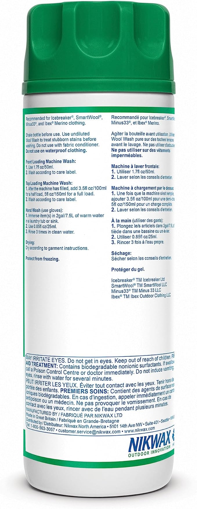 Nikwax Wool Wash, 300ml, Deodorize wool items, wool layers, safely cleans merino wool base layers, active wear, socks