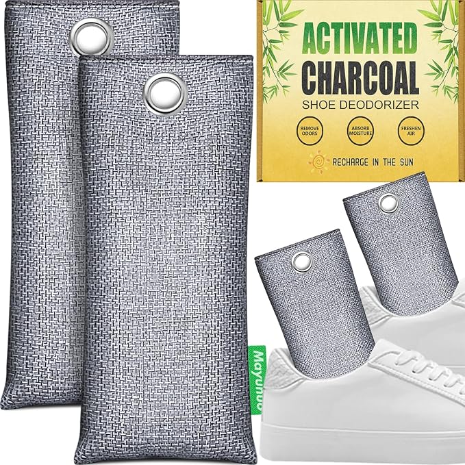 Activated Charcoal Odor Absorber Deodorizer Odor Eliminator for Strong Odor | Home, Basement, Closets, Shoes, Smoke, Car Air Freshener. 2 Pack Nature Bamboo Charcoal Air Purifying Bags