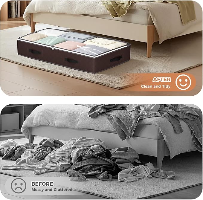 Budding Joy 6 Pack 95L Under bed Storage Containers Brown | Underbed Storage Bags for Blankets, Towels, Comforter, Sweaters, Linen Sheets, Wrapping Paper