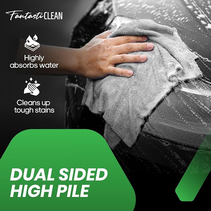 Fantasticlean Thick Microfiber Towel Roll, 14" x 14", 20 Pack, Grey | Tear Away Detailing Cloth, Ultra Absorbent, Scratch-Free, Fluffy Coral Fleece, 230 GSM, for Car, Home