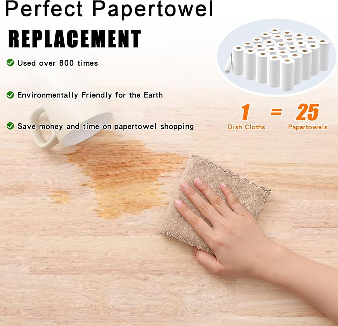 Homaxy 24 Pack Super Soft Absorbent Dish Cloths, 10" x 10", Tan | Coral Velvet, Nonstick Oil Fast Drying Microfiber Cleaning Cloth, No Lint Household Dishcloths