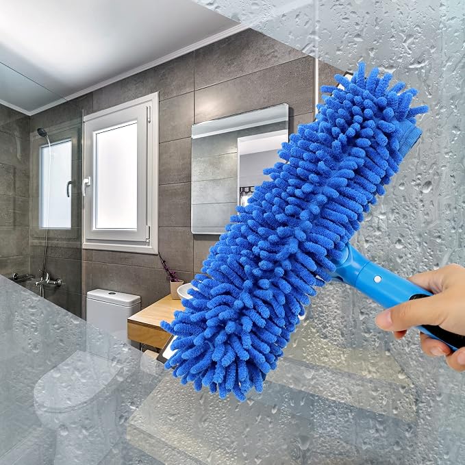 VITEVER Professional 69'' Window Squeegee Cleaner Tool with Extension Pole, 2-in-1 Squeegee for Window Cleaning Kit with Scrubber and Rotating Head, 1 Blade 2 Scrubber (Pack of 2)