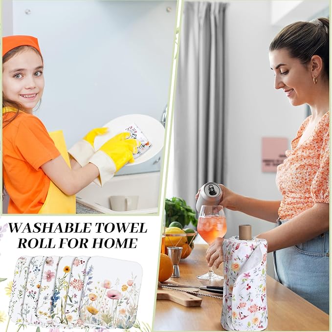 Reusable Kitchen Cloths Cotton Towel, 36 Pack, Wildflowers | Washable 9.84x11.81in, Paperless Towel Rolls Bulk, Cleaning Cloth Napkins for Dishes