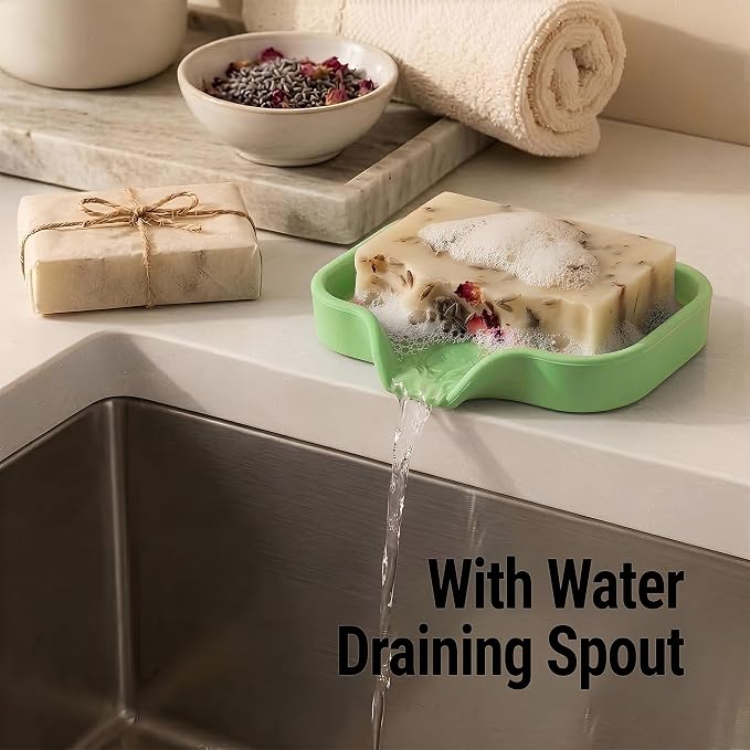 Zulay Kitchen Small Silicone Sponge Holder (4.9x3.3”) – Space-Saving Sink Organizer Tray for Sponge, Soap, Brush & More – Compact Non-Slip Dish for Kitchen & Bathroom (Jade Green)