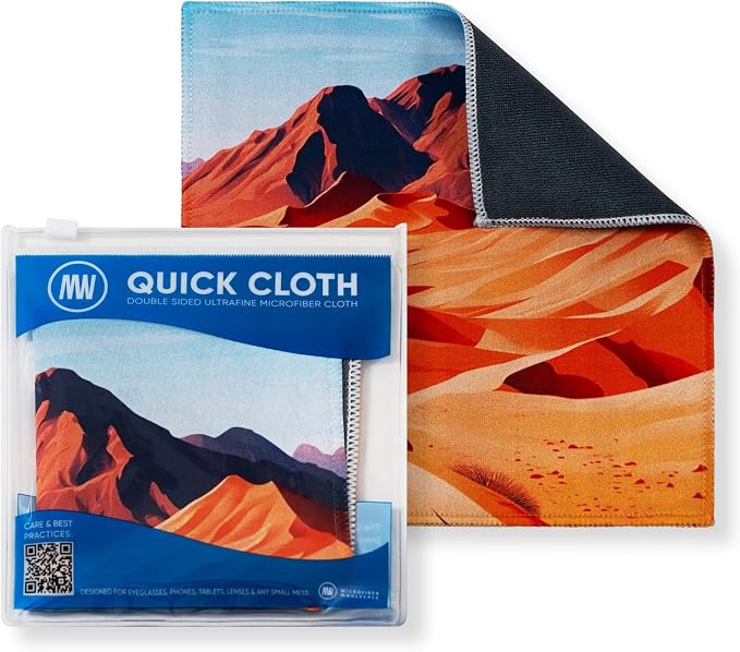 Microfiber Wholesale Quick Cloth Glasses Cleaning Cloths 8x8 Desert 1-Pack | with Case | Double-Sided Lens Cleaner for Eyeglasses, Camera, Screens & Glass | Reusable Microfiber Glass Polishing Cloths