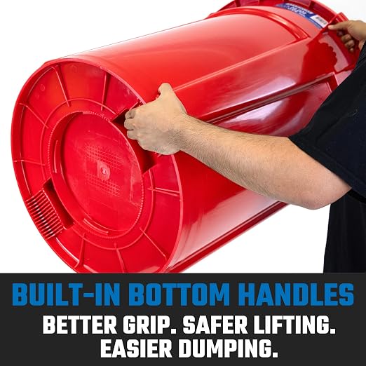 Magnum Red 55 Gallon Trash Can Set (Trash Can, Quiet Dolly, and Reinforced Lid), Construction Grade, Jobsite Ready, Non-Marking Wheels & Casters for Rolling Garbage CMTC-CLD0-55R01 (1 Set)