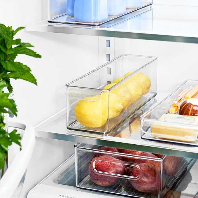 iDesign Stackable Fridge Storage Bin with Handle, Set of 6, Clear | Ideal for Fridge and Freezer, Made in USA