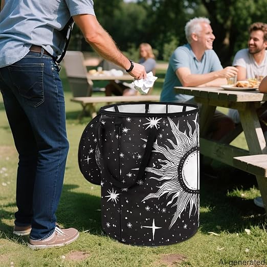 Gothic Sun Moon 24 Gallon Camping Trash Can Collapsible Outdoor Garbage Can Compact Easy to Store Recycling Bin for Camping RV Travel Waterproof Storage Bags for Clothes
