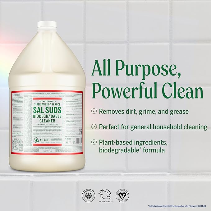 Dr. Bronner's Sal Suds All-Purpose Cleaner, Fir & Spruce Pine, 1 Gallon | Multi-Purpose Cleaner & Degreaser for Floors, Mop Solution, Dish Soap, Laundry & Spray Refill - Concentrated & Biodegradable