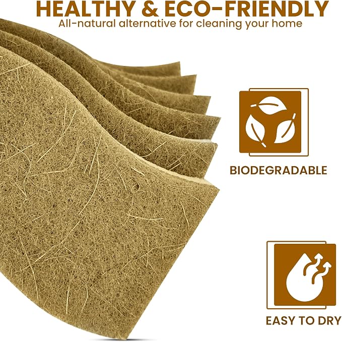 Natural Kitchen Sponge –24-Pack Biodegradable Sponges for Dishes –Compostable Dish Washing Scrubbers – Eco Friendly Non-Scratch Cellulose & Coconut Husk Scrubber Sponges for Cleaning
