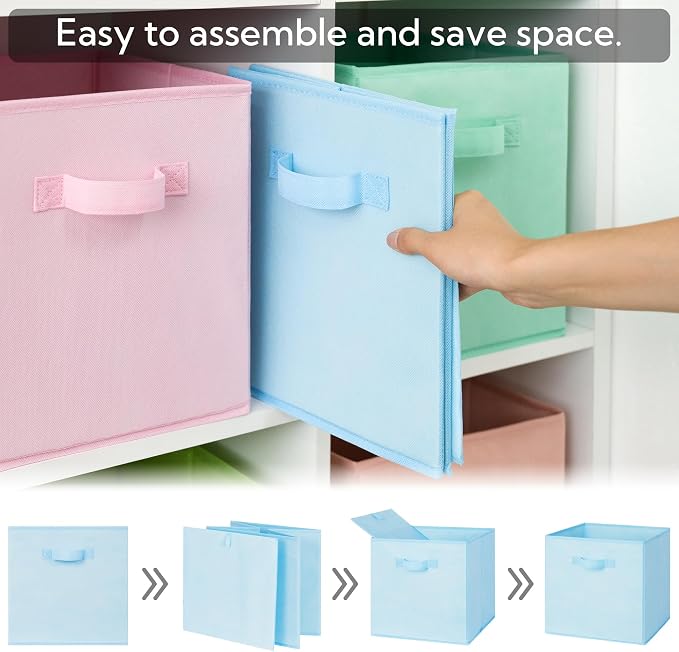 GRANNY SAYS 11 Inch Cube Storage Bins, Cube Organizer, Pastel Color, 8-Pack | Collapsible Storage Boxes with Thickened Base Plate, Sturdy Handles, Decorative Baskets for Shelves, Closet