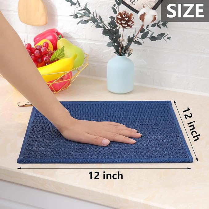 Homaxy 100% Cotton Waffle Weave Kitchen Dish Cloths 6-Pack, Navy Blue | 12 x 12 Inches, Ultra Soft Absorbent Dish Towels, Quick Drying Dish Rags with Hanging Loop