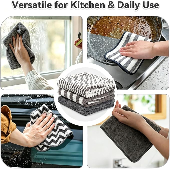Microfiber Cleaning Cloths, 6 Pack Gray Kitchen Towels | 13.5x29 Inch, Ultra Soft Super Absorbent, Lint Free Dish Towels with Hanging Loop, Reusable for Household Cleaning