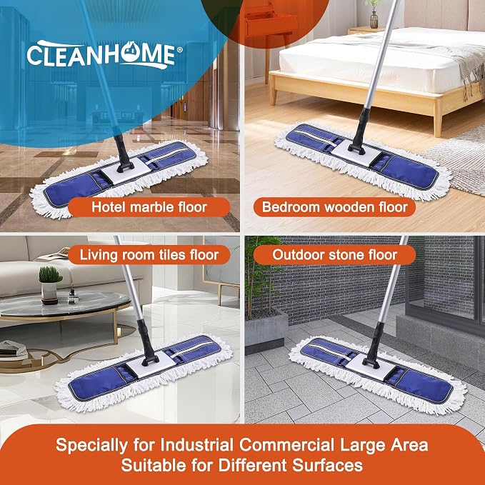 CLEANHOME 24" Commercial Dust Mop for Floor Cleaning Heavy Duty | With 59” Extendable Long Handle,Hotel Gym Garage Hospital Household Cleaning Supplies for Hardwood,Marble Floors